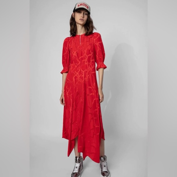 Zadig & Voltaire Ranage Jac Chaines Midi-Dress Red Size XS - Picture 1 of 5
